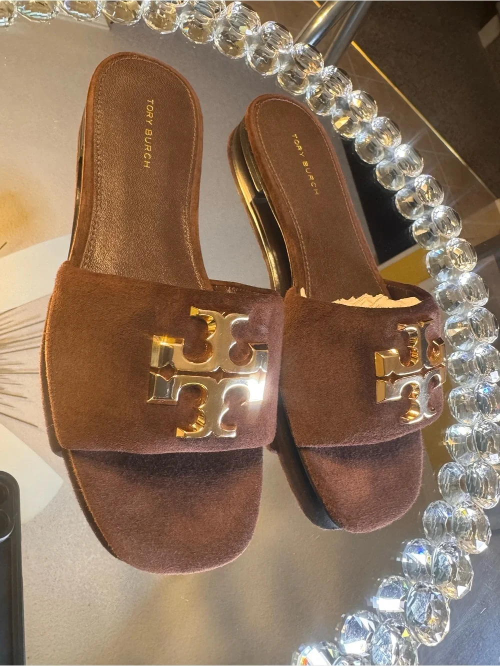 Tory Burch Brown Suede Eleanor Flat Sandals/ Slide. Size 7